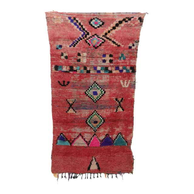 Moroccan Pink Tribal Rug - 3'8" X 6'11" Ft For Sale
