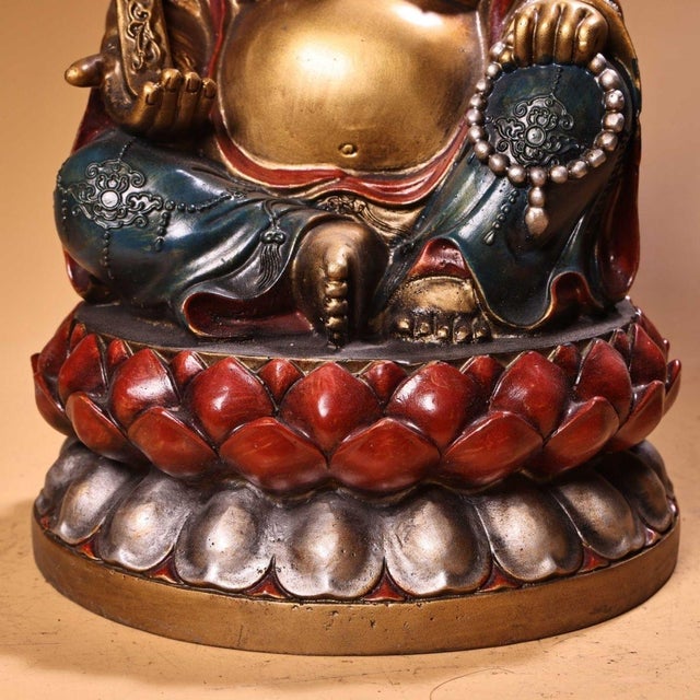 Metal Late 19th Century Polychrome Bronze Maitreya Buddha Statue, 3.8kg For Sale - Image 7 of 9