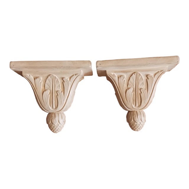 Vintage Architectural Plaster Acanthus & Pineapple Corbels - A Pair For Sale