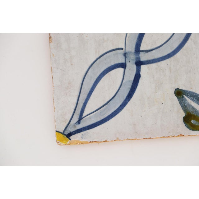 18th Century Antique Portuguese Blue, White, Green and Brown Baroque Tile For Sale - Image 6 of 9
