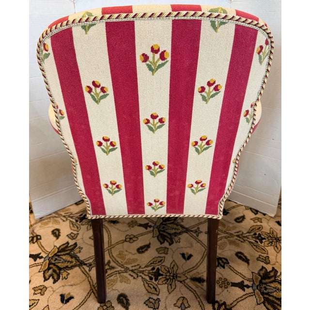 Early 21st Century French Bergere Arm Chair With Red Stripe Upholstery For Sale - Image 5 of 6