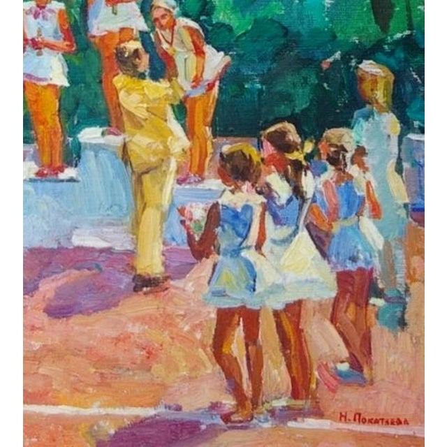 Vintage Ukrainian Oil Painting: Socialist Realism, 1970s Art 48-42 For Sale - Image 6 of 6