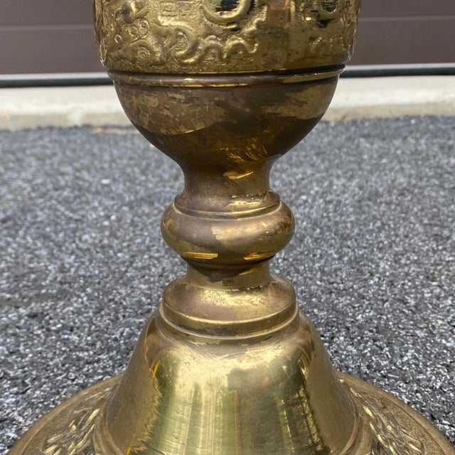 Vintage Asian Solid Brass Embossed Dragon Floor Lamp With Telescopic Double Socket For Sale - Image 10 of 13