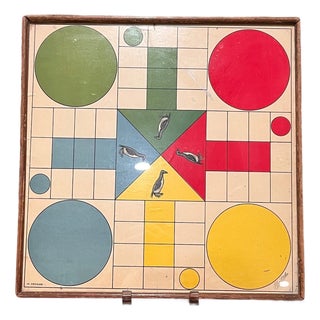 Antique French Jeu des Pingouins Framed Board Game Art 16x17 For Sale