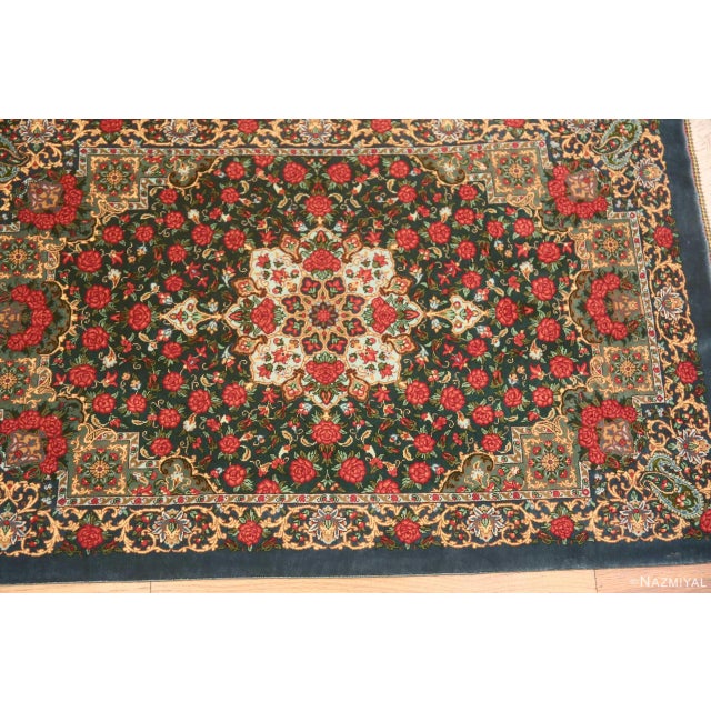 Nazmiyal Collection 1950s Green Floral Vintage Persian Silk Qum Rug For Sale In New York - Image 6 of 8