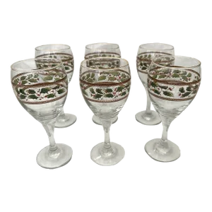 Vintage "Holly Holiday" Holly Berries Wine Glasses-Set of 6