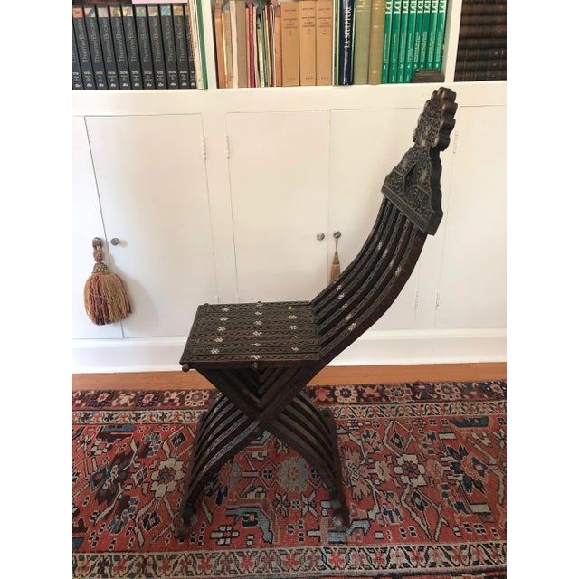 Antique Wood Moorish Syrian Folding Chair with Mother of Pearl Inlay For Sale - Image 4 of 13