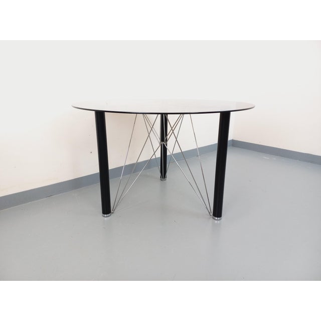 Mid-Century Modern Vintage Round Dining Table in Smoked Glass with Black Metal and Chrome Metal, 1980s For Sale - Image 3 of 18