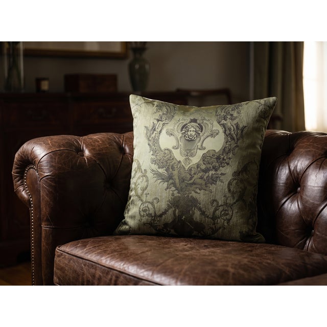 Green Medusa Medallion Jacquard Pillow Cover For Sale - Image 4 of 9