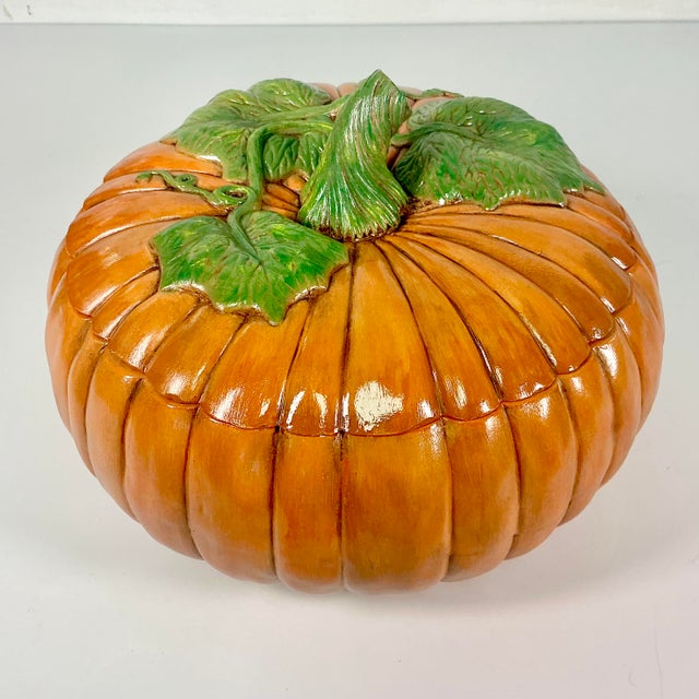 Vintage Home is pleased to present this gorgeous Americana ceramic Folk Art Pumpkin Soup Tureen. It’s a gorgeous deep...