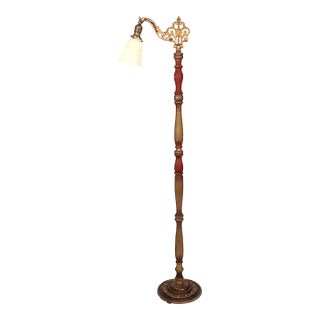 Early 20th Century Restored Victorian Painted Cast Iron & Wood Bridge Floor Lamp For Sale