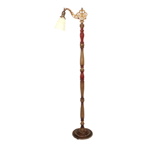 Early 20th Century Restored Victorian Painted Cast Iron & Wood Bridge Floor Lamp
