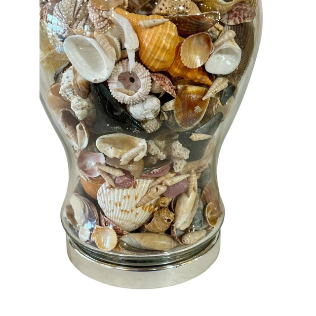 Late 20th Century Vintage Glass Ginger Jar Shell Filled Lamp For Sale - Image 5 of 18
