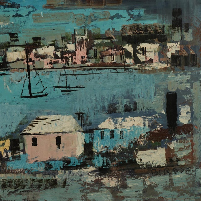 Blue Vintage Bermuda Bayscape by Alfred Birdsey For Sale - Image 8 of 9