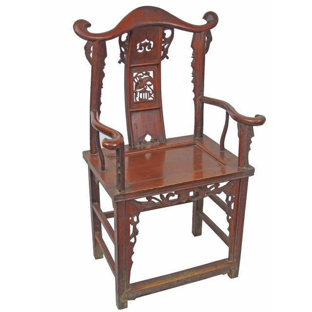 Antique Chinese Red Armchairs With Detailed Carving - a Pair For Sale - Image 4 of 10