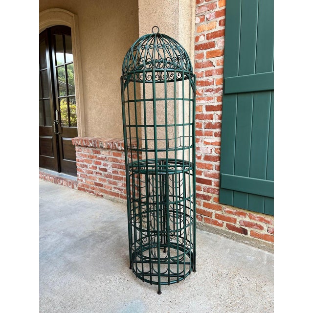 Vintage French Bistro Wine Rack Iron Birdcage Green Tall Patio Bar 21 Bottle For Sale - Image 12 of 18