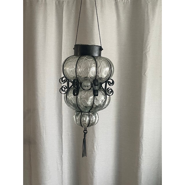 Spanish Revival Italian Murano Style Caged Glass Pendant For Sale - Image 3 of 5