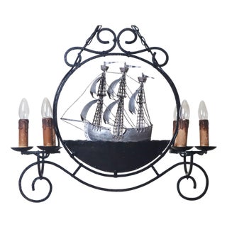 Wrought Iron Sailing Ship Frigate Hanging Lamp For Sale