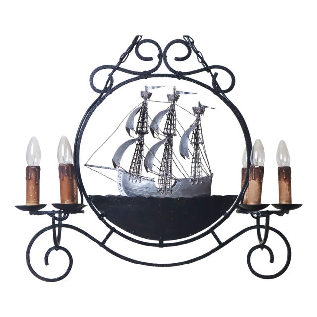 Wrought Iron Sailing Ship Frigate Hanging Lamp For Sale