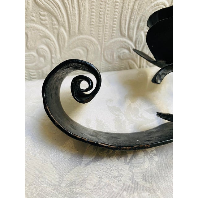 Mid-Century Handmade Black Iron 3 Flowers Candleabra With Scrolled Legs For Sale - Image 6 of 10
