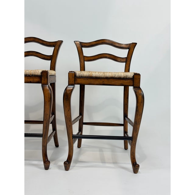 Maitland-Smith Rush Seat Counter-Height Stools Set of Three For Sale In New York - Image 6 of 10