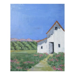 White Farmhouse Fields 16x20 Lynne French California Landscape O/C For Sale