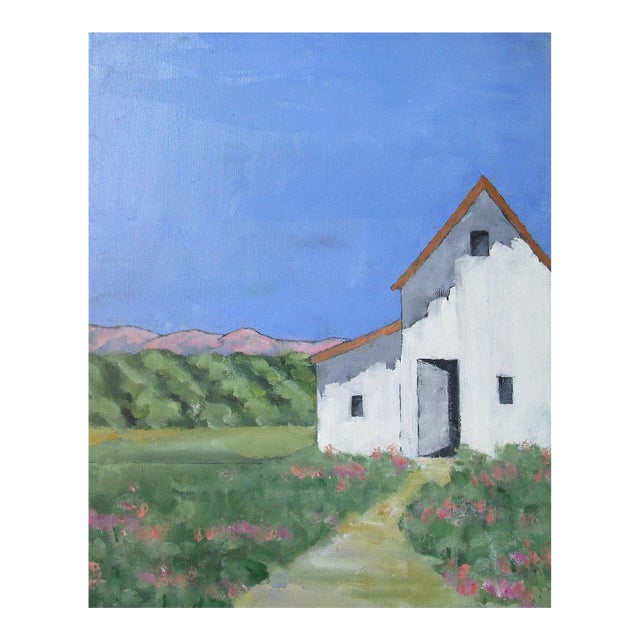 White Farmhouse Fields 16x20 Lynne French California Landscape O/C For Sale