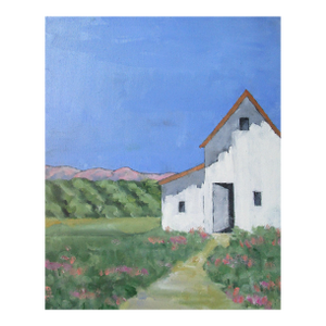 White Farmhouse Fields 16x20 Lynne French California Landscape O/C