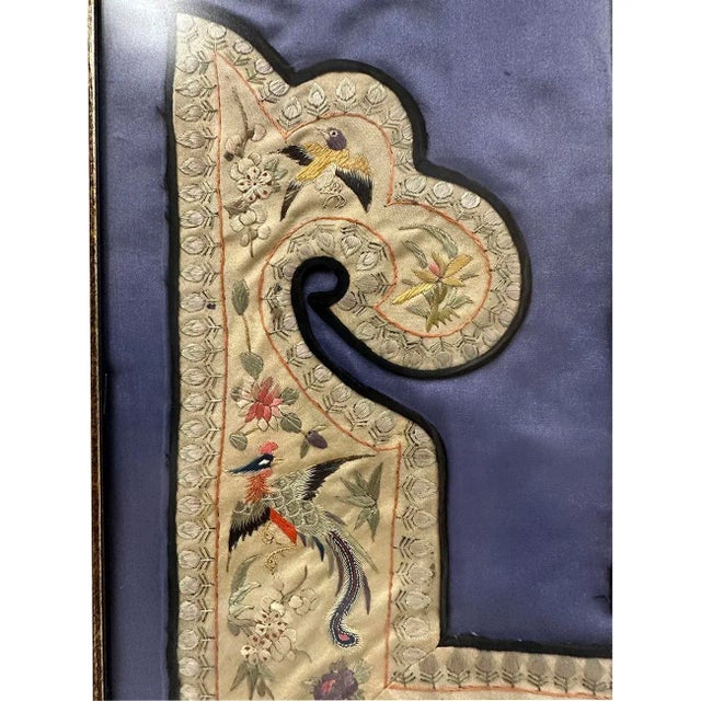 Gold 19th Century Antique Chinese Framed Groups of Textile Embroidery Pieces For Sale - Image 8 of 12