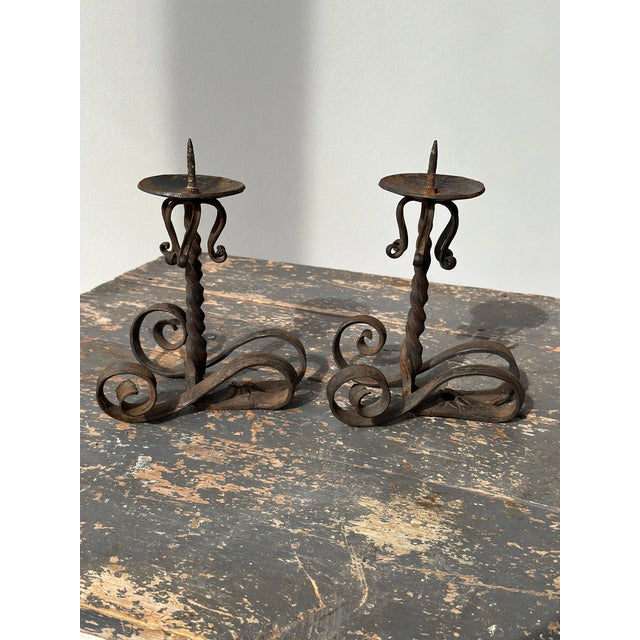 Vintage Wrought Iron Scrolling Candleholders, a Pair, Circa Mid-20th Century For Sale - Image 16 of 18