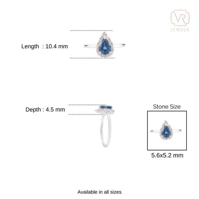 14k Gold 1ct Pear Shape Blue Sapphire Diamond Halo Art Deco Ring Size 4 For Sale - Image 11 of 15