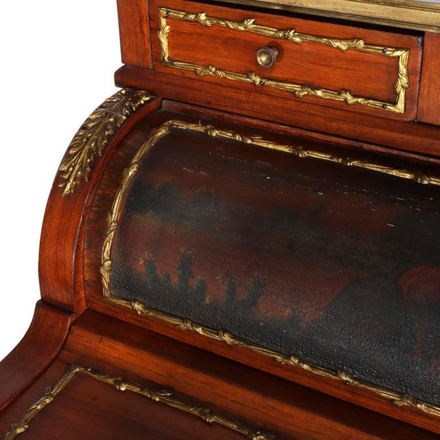 Late 19th Century French Vernis Martin Decorated Louis XIV Mahogany & Ormolu Lady’s Roll Top Desk For Sale - Image 6 of 18