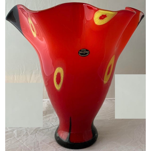 Large Krosno Jozefina POland Large Art Glass Red Black Vase Chairish