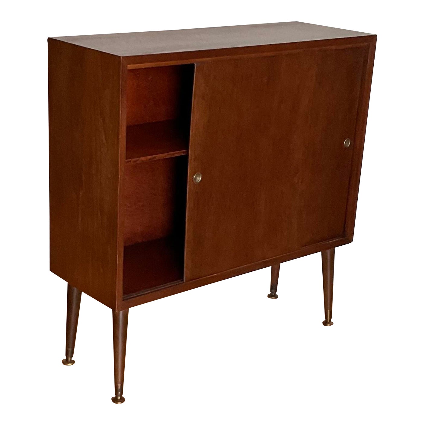 MidCentury Modern Walnut Wood Sliding Door Bookcase Circa 60s