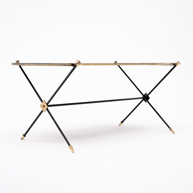 1940s French Mid-Century Black Glass, Iron and Brass Coffee Table For Sale - Image 5 of 9
