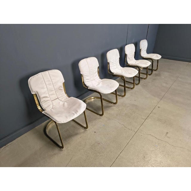 Gold Vintage Dining Chairs attributed to Cidue, 1970s, Set of 5 For Sale - Image 8 of 14