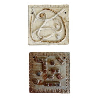 1960s Abstract Sculptural Wall Tile Art - A Pair For Sale