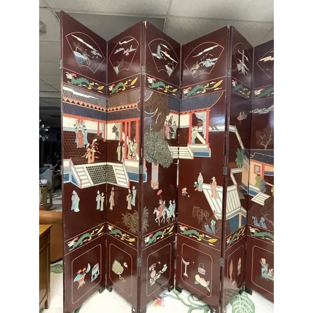 1970s 12 Panel 240 Inches Wide 1970s Asian Wooden Room Divider For Sale - Image 5 of 9