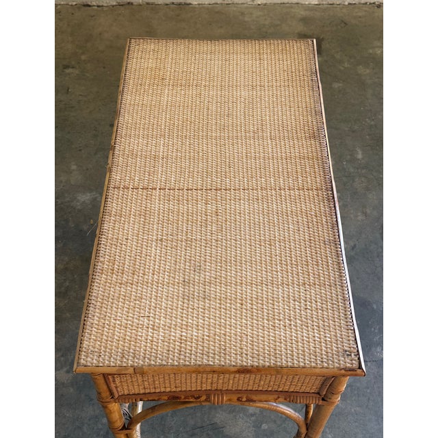 1970s British Colonial Style Burnt Bamboo, Cane, and Rattan Desk or Console For Sale - Image 12 of 12
