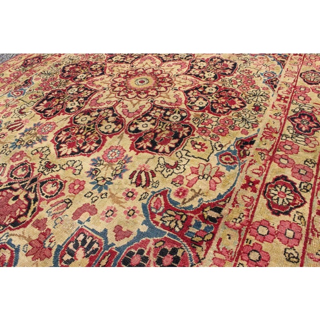 Late 19th Century Antique Lavar-Kerman Rug With Red and Pink Floral Medallion 4'0"x5'10" For Sale In Atlanta - Image 6 of 6