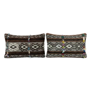 Turkish Kilim Lumbar Pillow Cover 15'' X 24'' - Set of Two For Sale