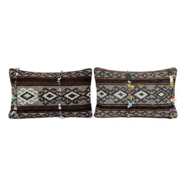 Turkish Kilim Lumbar Pillow Cover 15'' X 24'' - Set of Two For Sale