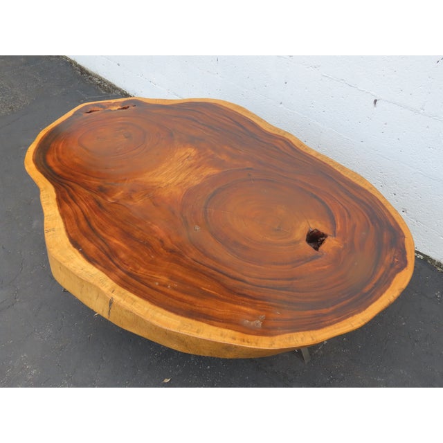 Rustic Natural Live Edge Wood Tree Slice Side Large Coffee Table 6891 For Sale In Miami - Image 6 of 18