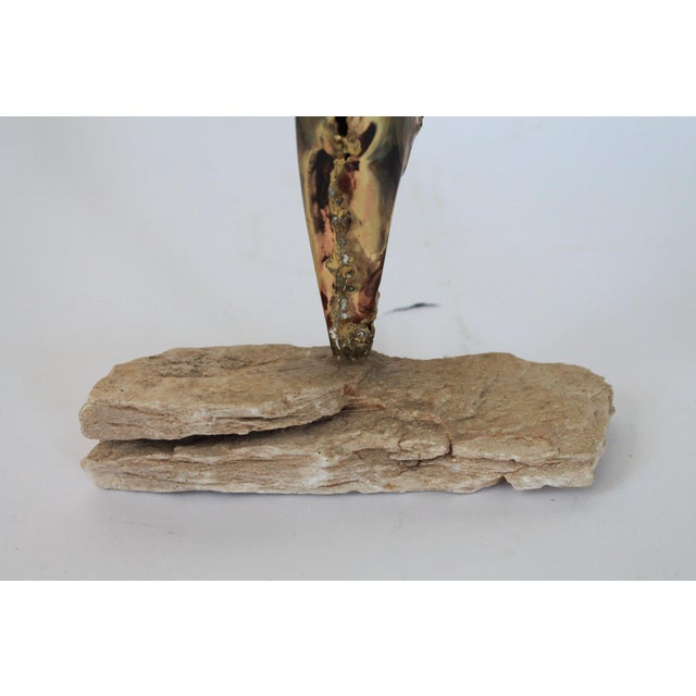 Vintage Brutalist Brass Cattails W/ Rock Base Decor For Sale - Image 9 of 9