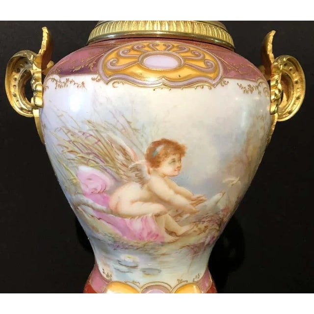 Early 20th Century Sevres Spinning Urn Vase Having a Maiden & Cherub Painting Signed Lingaand For Sale - Image 5 of 13
