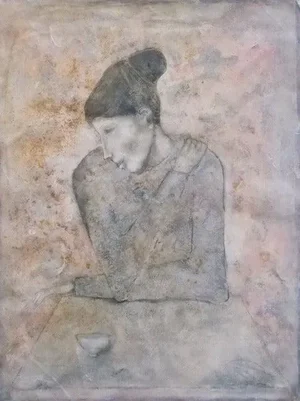 Sax Berlin One Robe One Bowl: Contemporary figurative oil painting by Sax Berlin 1998