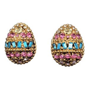Vintage 1964 Signed Napier Ad Piece Pastel Rhinestone Easter Egg Earrings-2 Pieces