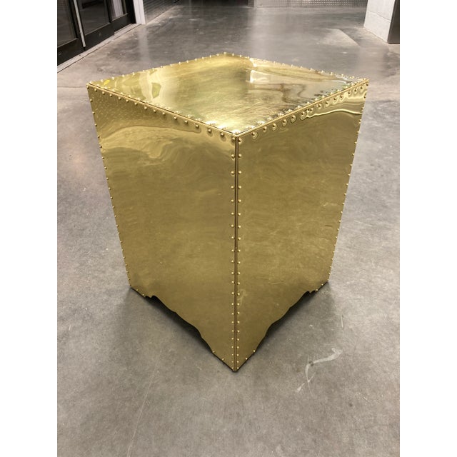 Metal Brass-Clad Campaign Style Nightstand From Sarreid Ltd. Spain For Sale - Image 7 of 13