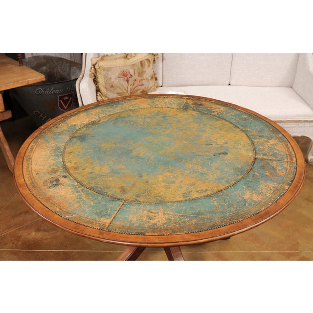 Brown Early 20th Century English Turn of the Century Mahogany Tilt Top Center Table with Leather Top For Sale - Image 8 of 12