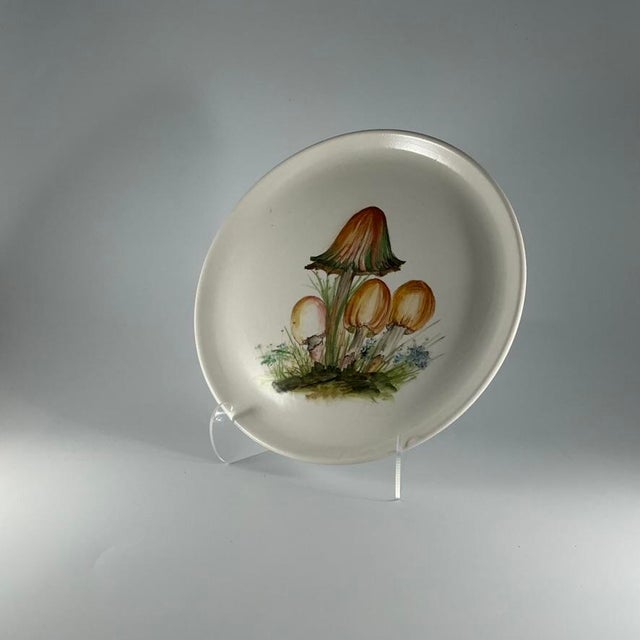 Vintage Hand-Painted Mushroom Plate Set of 9 Italian Ceramic Art, 1970, Set of 9 For Sale - Image 17 of 18